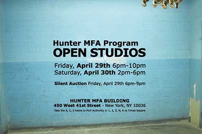Friday, April 29th 6pm-10pm Saturday, April 30th 2pm-6pm Silent Auction Friday, April 29th 6pm-9pm Hunter MFA Building 450 West 41st Street New York, NY 10036 Take the A, C, E train to Port Authority or 1, 2, 3, N, R, Q to Times Square